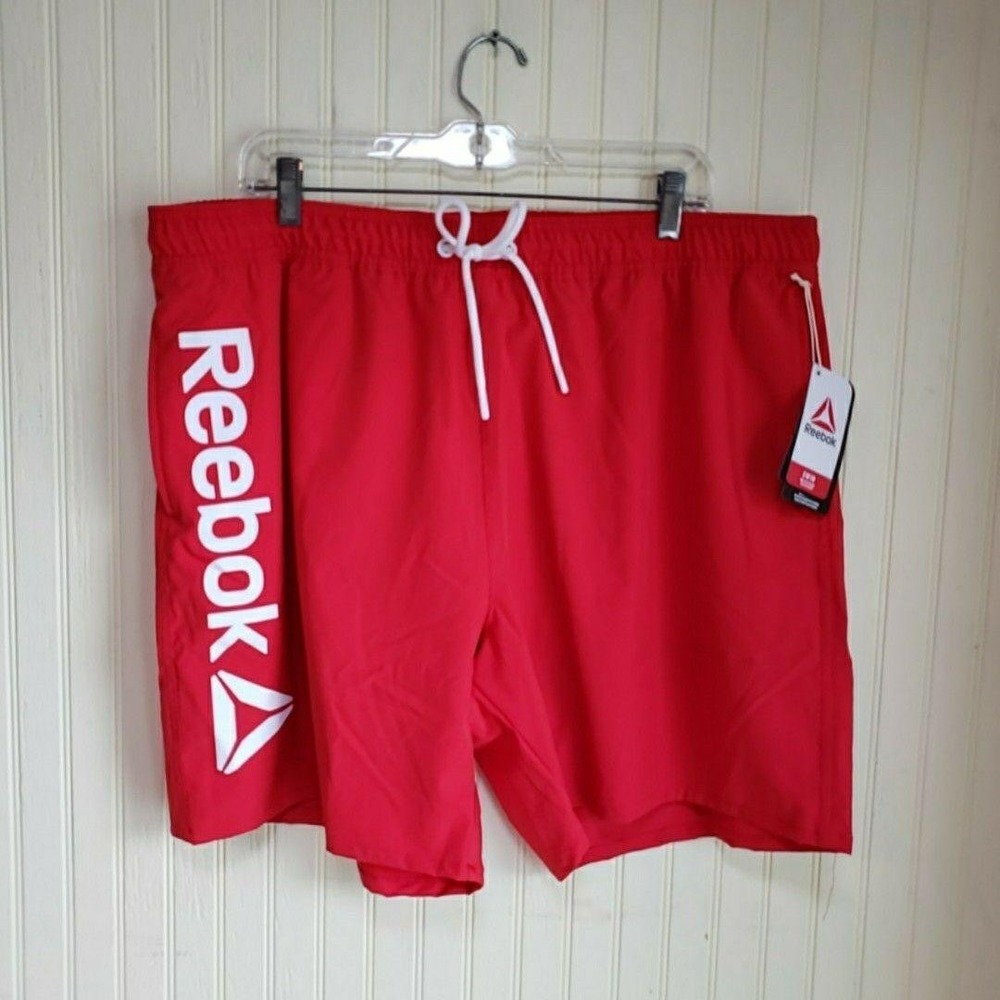 Reebok Swim Trunks Mens XL Red Core Volley Lined Quick Dry UPF 50+ Elastic Waist